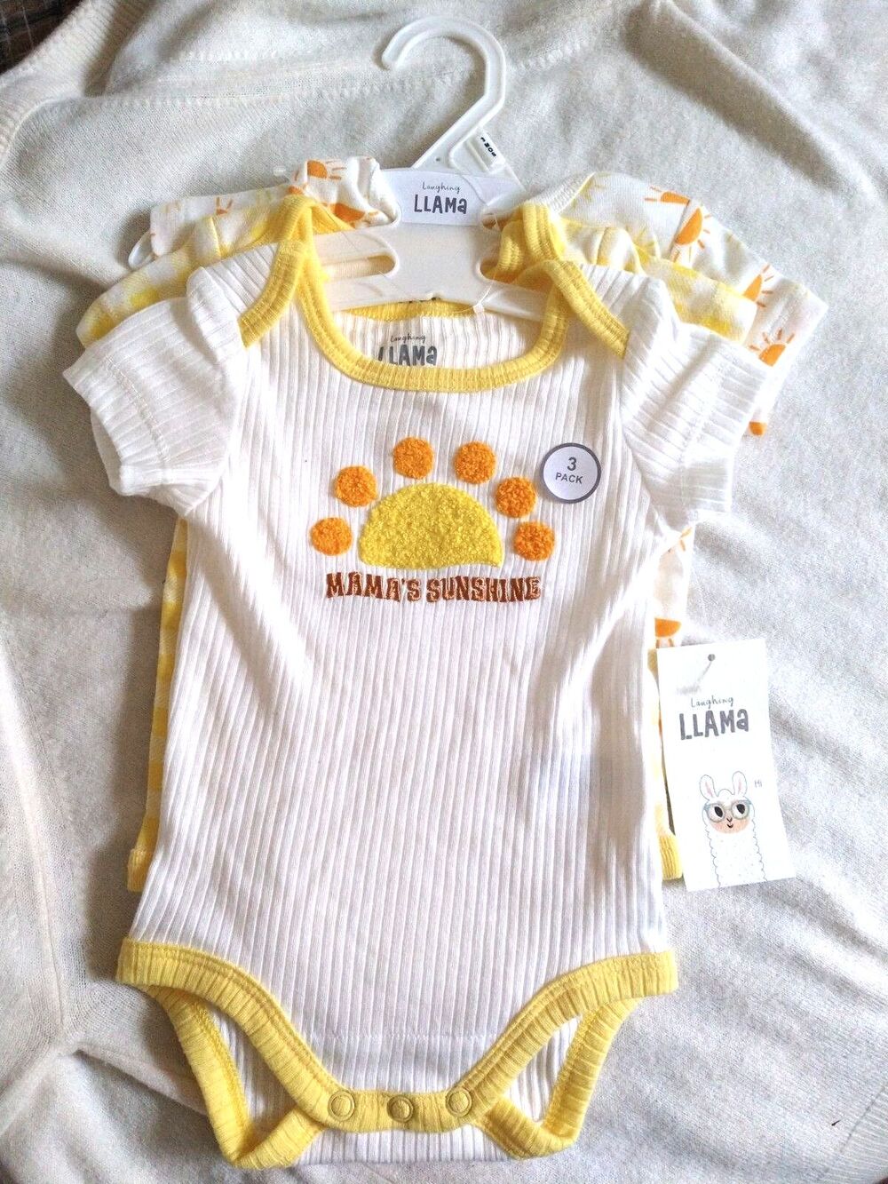 3mo Laughing Llama Yellow Orange Sunshine Baby One-piece Body Suit Set Of 3
